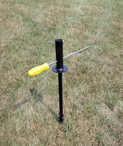 Kettle Moraine bird feeder pole system with screwdriver in twister holes
