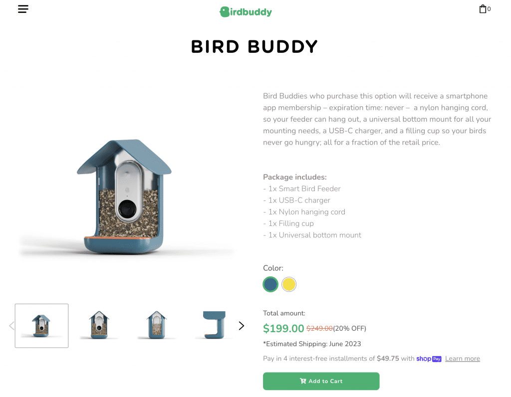 Bird buddy website indicates will ship in June 2023