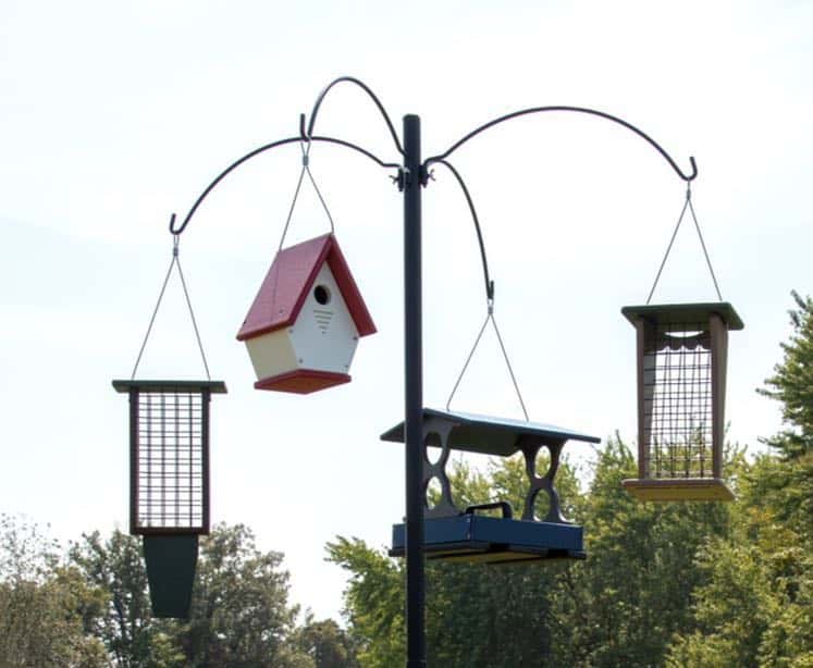 Honeyfields Wild Bird Feeder Pole Feeding Station with Decorative Finial & Two 
