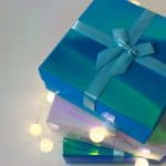 best gift for birdwatcher wrapped in blue wrapping paper and ribbon