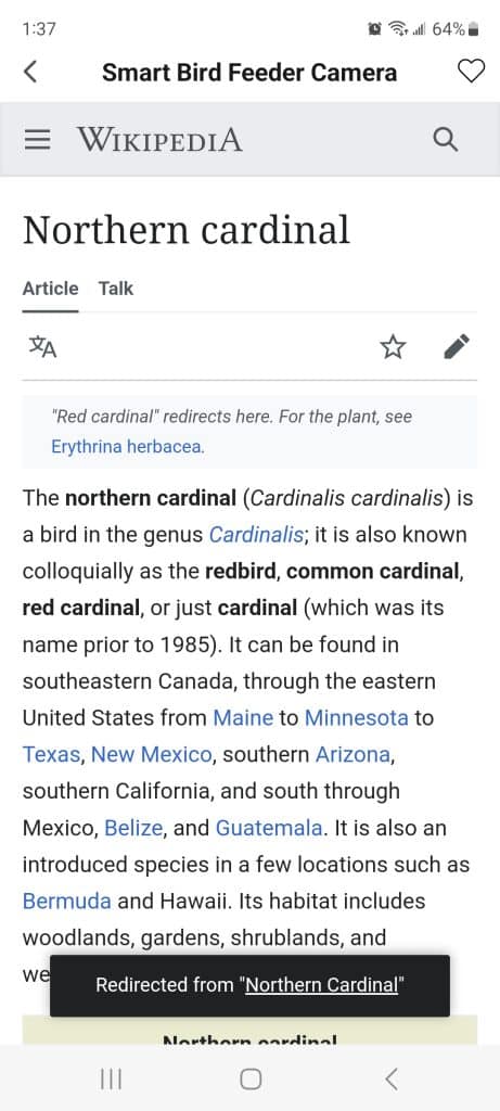 Northern cardinal oriole wikipedia page